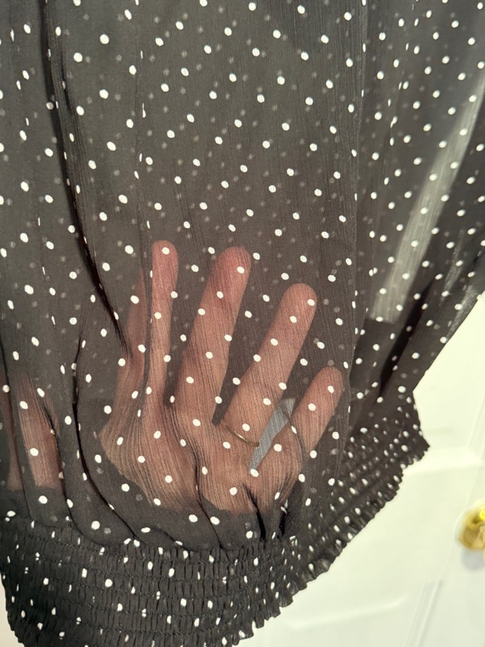 The Limited XS Sheer Polka Dot Blouse Tie Neck Chic Office Top - Picture 11 of 14